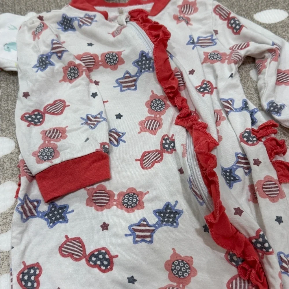 Lot of 6 bamboo footies baby girl colorful print zippy ruffle fruits floral - Picture 8 of 13